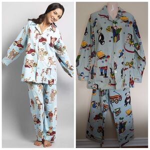 Nick & Nora Sleepwear 2 Piece Cotton Fleece Pajamas Large